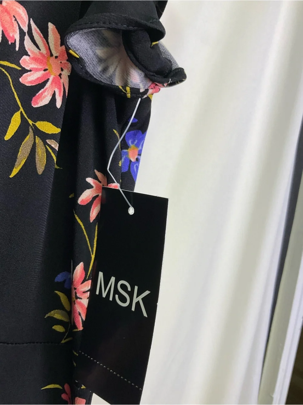 MSK Black Floral V-Neck Ruffle Sleeve Maxi Dress